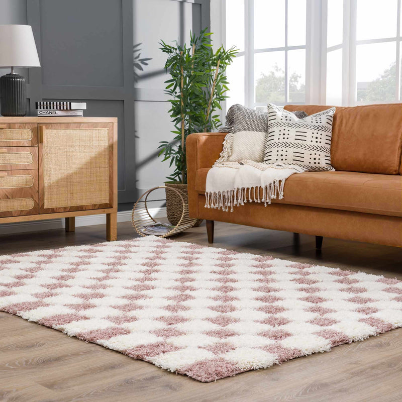 Atira Pink Checkered Shag Rug