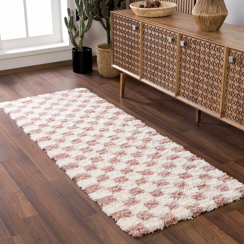 Atira Pink Checkered Shag Rug