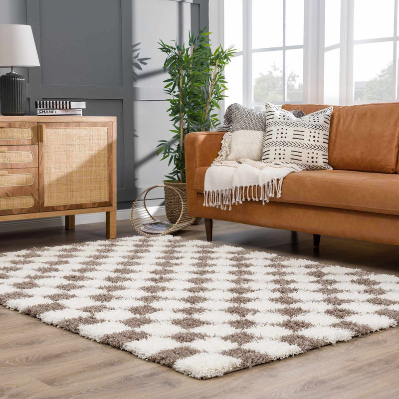 Atira Brown Checkered Area Rug