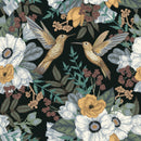 Flowers and Brown Birds Wallpaper