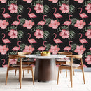 Dark Wallpaper with Pink Flamingos