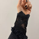 Ultimate '90s Princess Grunge Waffle Dress in Black with Lace Mesh Sleeve Detail | Y2K Mall Goth Long Sleeve Fall Winter Dress [SM-XL]