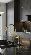 Handmade Brass Kitchen Faucet -  Dual Handle Center Ball Bridge Sink Faucet