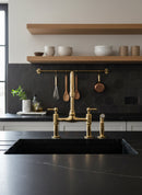 Unlacquered Brass Kitchen Faucets -  Dual Handle Center Ball Bridge Sink Faucet