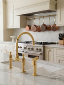 Unlacquered Brass Kitchen Faucets -  Dual Handle Center Ball Bridge Sink Faucet