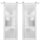 Lucia 2552 Matte White Double Barn Door with Frosted Glass | Silver Finish Rail