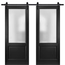 Lucia 22 Matte Black Double Barn Door with Frosted Glass | Black Rail