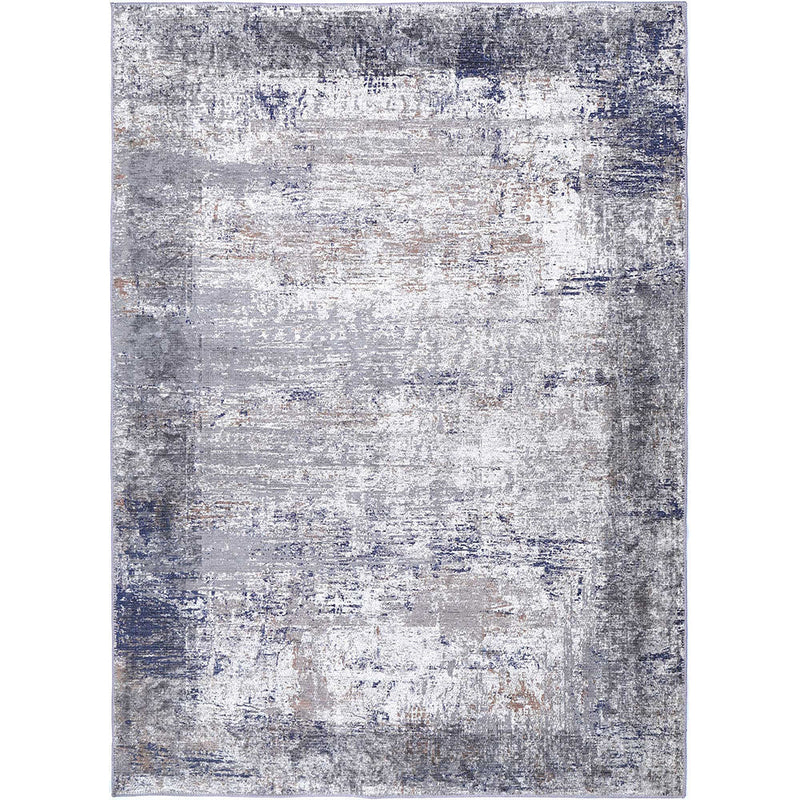 Abstract Border Echo in Blue & Grey Rug