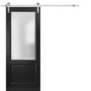 Lucia 22 Matte Black Barn Door with Frosted Glass and Silver Finish Rail