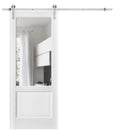 Lucia 1533 White Silk Barn Door with Clear Glass and Silver Finish Rail