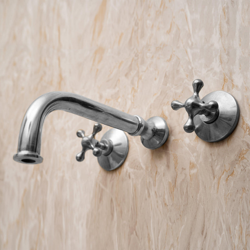 Unlacquered Brass Wall Mounted Bathroom Faucet with Cross Handles