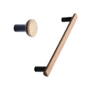 Oak Wood and Black "Bis" Cabinet Knob and Drawer Handle