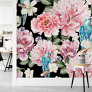 Modish Dark Wallpaper with Pink Flowers Fashionable