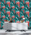 Green Hand Drawn Parrots Wallpaper