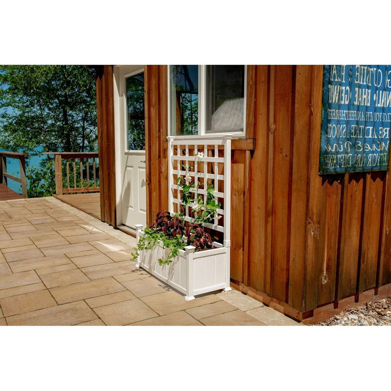 vinyl planter with trellis Outdoor White Vinyl Garden Planter Box with Trellis