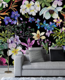 Colorful Wildflowers on Black Background Wallpaper