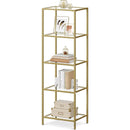 Narrow Gold Metal Frame Glass Shelves Shelving Unit Slim 4-Shelf Bookcase