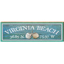Virginia Beach, Virginia Wooden Latitude Longitude Seashell Sign | Wall Art Print on Real Wood