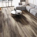 SPC Vinyl Rigid Core 7" Width 60" RL, 8mm Thick, 2mm IXPE Loft Umber, Bellator - Mazzia Collection living room view