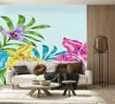 Brightly Exotic Flowers and Leaves Wallpaper