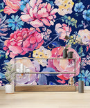 Pink and Dark Blue Flowers Wallpaper