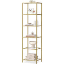 Narrow Glass Shelf Bookcase Bedroom Living Office Bath Storage Unit in Gold