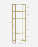 Narrow Glass Shelf Bookcase Bedroom Living Office Bath Storage Unit in Gold