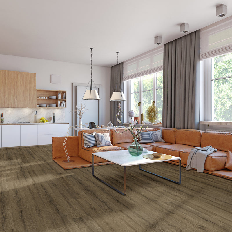 Kallum Walnut Waves 9"x48"x20MIL Loose Lay Luxury Vinyl Plank Flooring - MSI Collection living room view