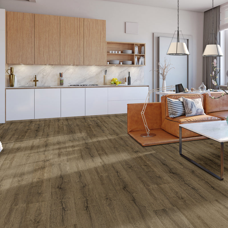 Kallum Walnut Waves 9"x48"x20MIL Loose Lay Luxury Vinyl Plank Flooring - MSI Collection living view 2