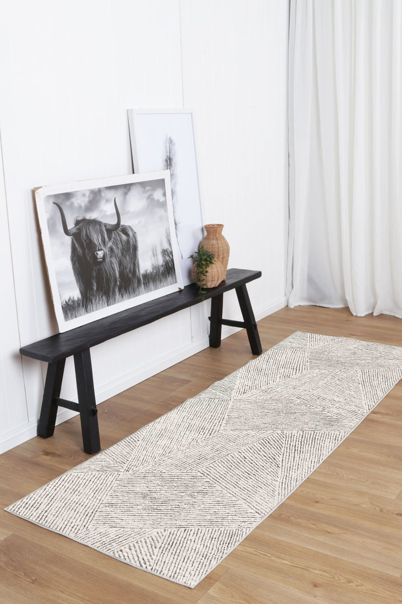 Alpine Neutral Geometric in Black : Runner Rug