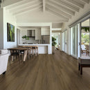 Modern open-plan living room and kitchen with wooden flooring