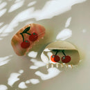 Velvet Claws Hair Clip | Double Cherry in White Hair Claw
