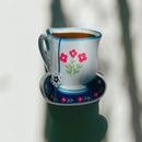 Velvet Claws Mini Blue Tea Cup with Pink Flowers Hair Claw