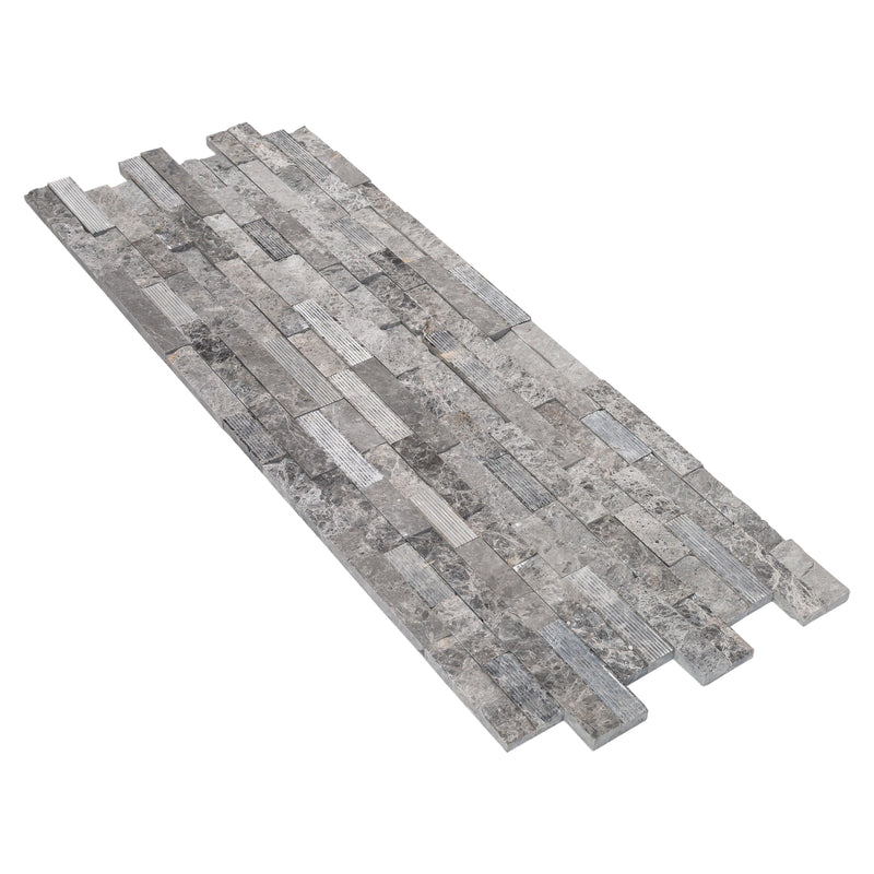 Moon Gray Ledger 3D Panel 6x24 Split-face Natural Marble Wall Tile multiple angle view
