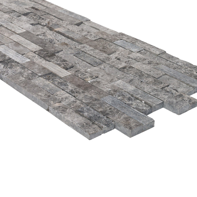 Moon Gray Ledger 3D Panel 6x24 Split-face Natural Marble Wall Tile multiple profile view