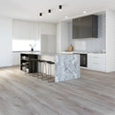 WPC Vinyl Rigid Core 9" Width 60" RL 8mm Thick, 1.5mm IXPE, Vested Shadow, Opus Floors - Mazzia Collection kitchen view