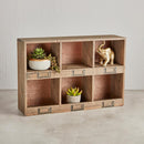 Vintage Bookplate Style 6 Compartment Rustic Wooden Wall or Standing Organizer | 18" x 5" x 12" Hangable Cabinet