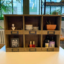 Vintage Bookplate Style 6 Compartment Rustic Wooden Wall or Standing Organizer | 18" x 5" x 12" Hangable Cabinet
