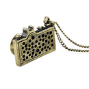 Vintage Camera Necklace in Teal | Antique Brass Long Chain