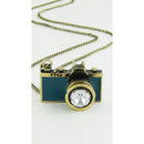 Vintage Camera Necklace in Teal | Antique Brass Long Chain