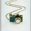 Vintage Camera Necklace in Teal | Antique Brass Long Chain