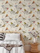 Vintage Birds Pattern Wallpaper - Peel and Stick Nature Inspired Wallpaper