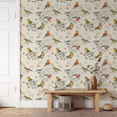 Vintage Birds Pattern Wallpaper - Peel and Stick Nature Inspired Wallpaper