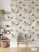 Vintage Birds Pattern Wallpaper - Peel and Stick Nature Inspired Wallpaper