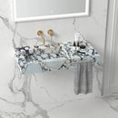 Calacatta Viola Handcrafted Marble Wall Mount Bathroom Sink - Hidden Drain Towel Holder