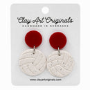 Volleyball with Red Stud Polymer Clay Earrings | Clay Art Originals