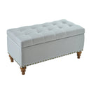 36" Ottoman Storage Bench with Recessed Support Hinge Top for Easy Opening,  Rivet Trim Around, Linen