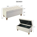 36" Ottoman Storage Bench with Recessed Support Hinge Top for Easy Opening,  Rivet Trim Around, Linen
