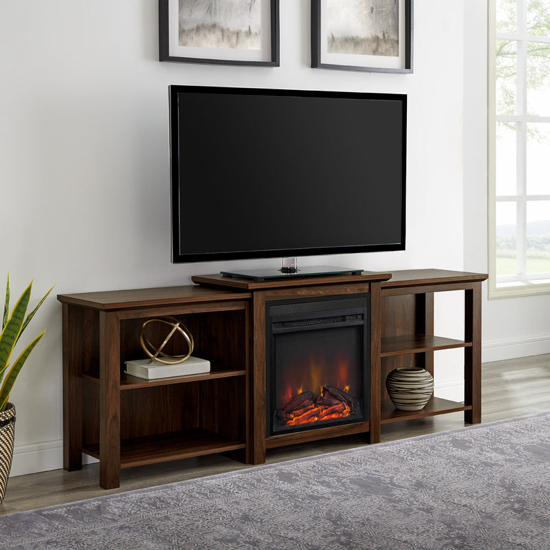 70" Tiered Top Open Shelf Fireplace TV Stand