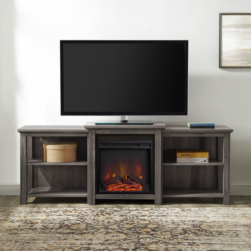 70" Tiered Top Open Shelf Fireplace TV Stand
